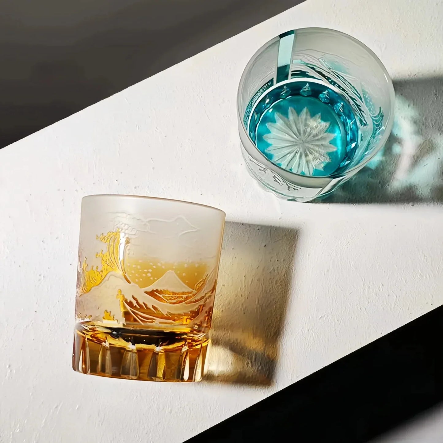 Edo Kiriko Fuji Wave Hand-Cut Whisky Glass
