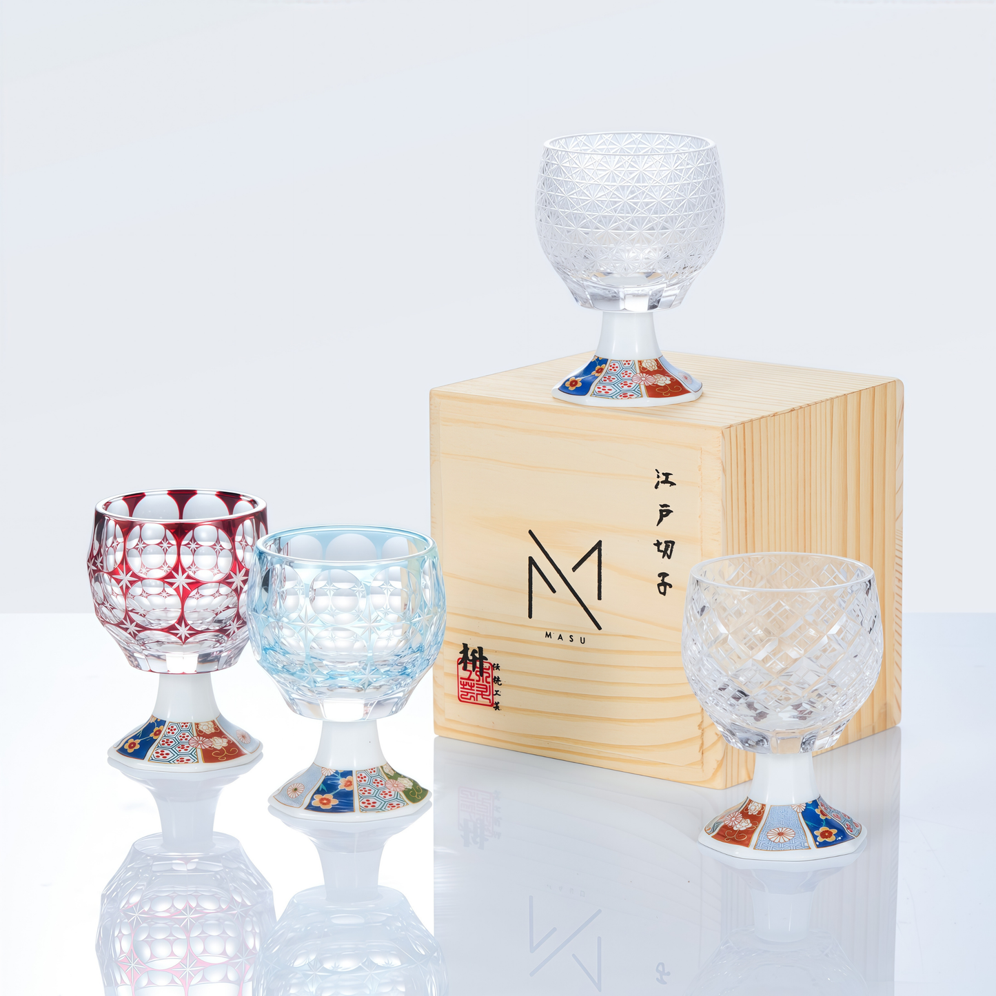 Edo Kiriko Handcrafted Kazaridai Goblet Glass Collection