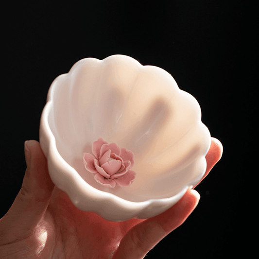 Handcrafted Ceramic Tea Cup With Embedded Ceramic Rose