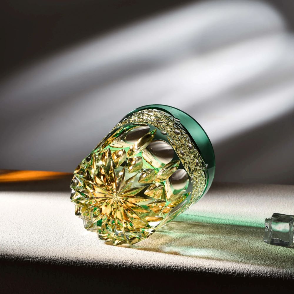 Edo Kiriko Emerald Prism Hand-Cut Whisky Glass