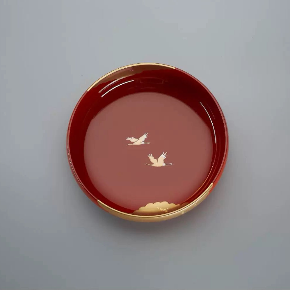 Yamanaka Shikki Circular Cranes Lacquer Resin Bowl
