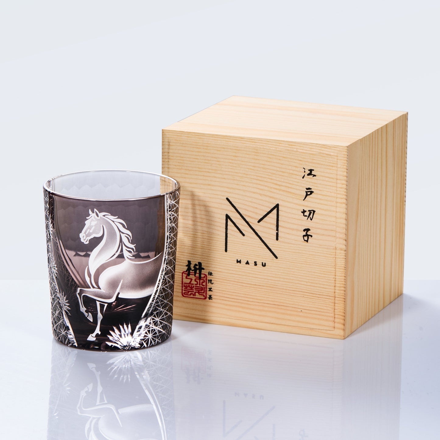 Edo Kiriko Handcrafted Meiba Whisky Glass With Wooden Box