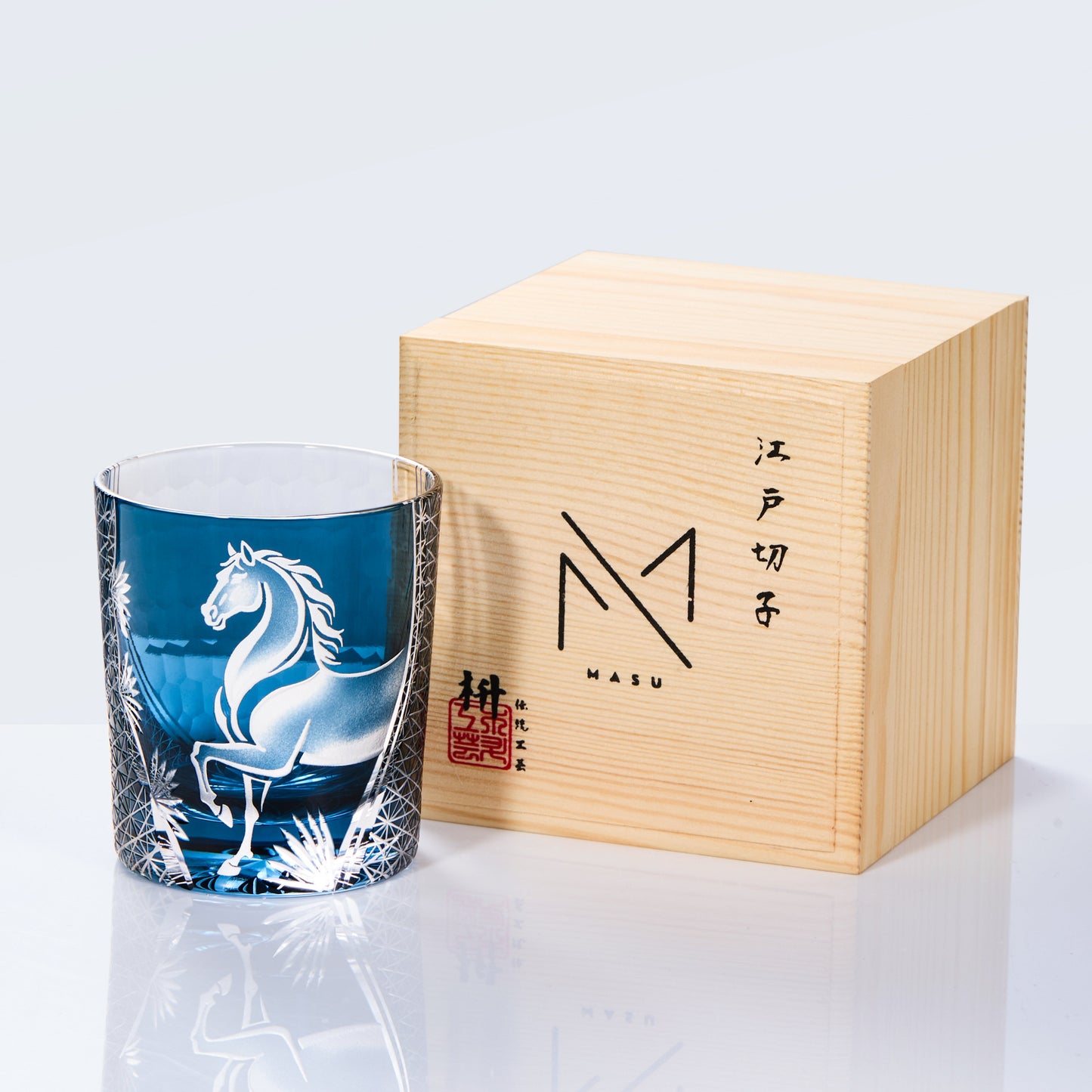 Edo Kiriko Handcrafted Meiba Whisky Glass With Wooden Box