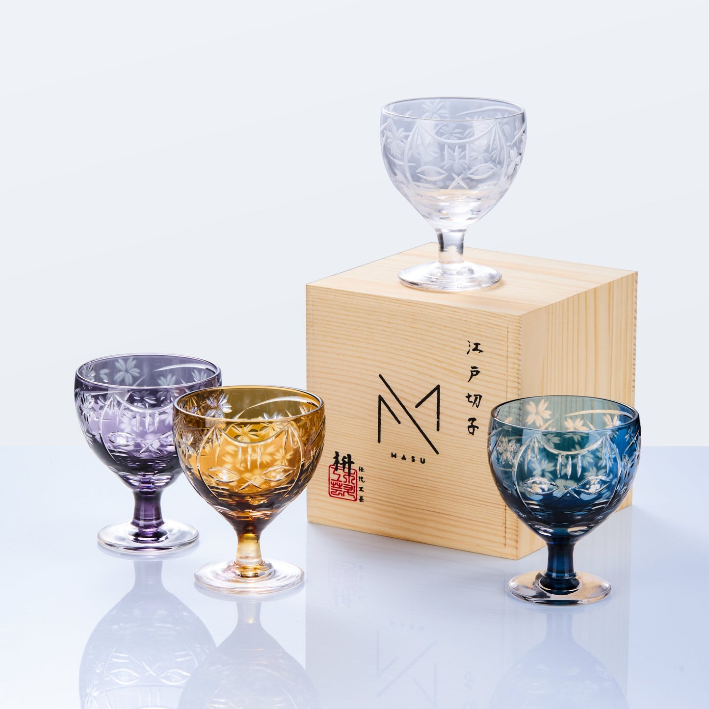Edo Kiriko Handcrafted Sakura no Kaze Rounded Goblet Glass Collection