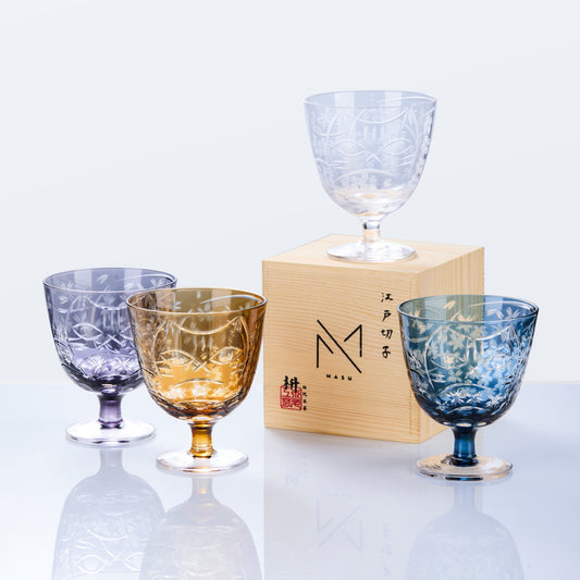 Edo Kiriko Handcrafted Sakura Nami Slim Goblet Glass Collection