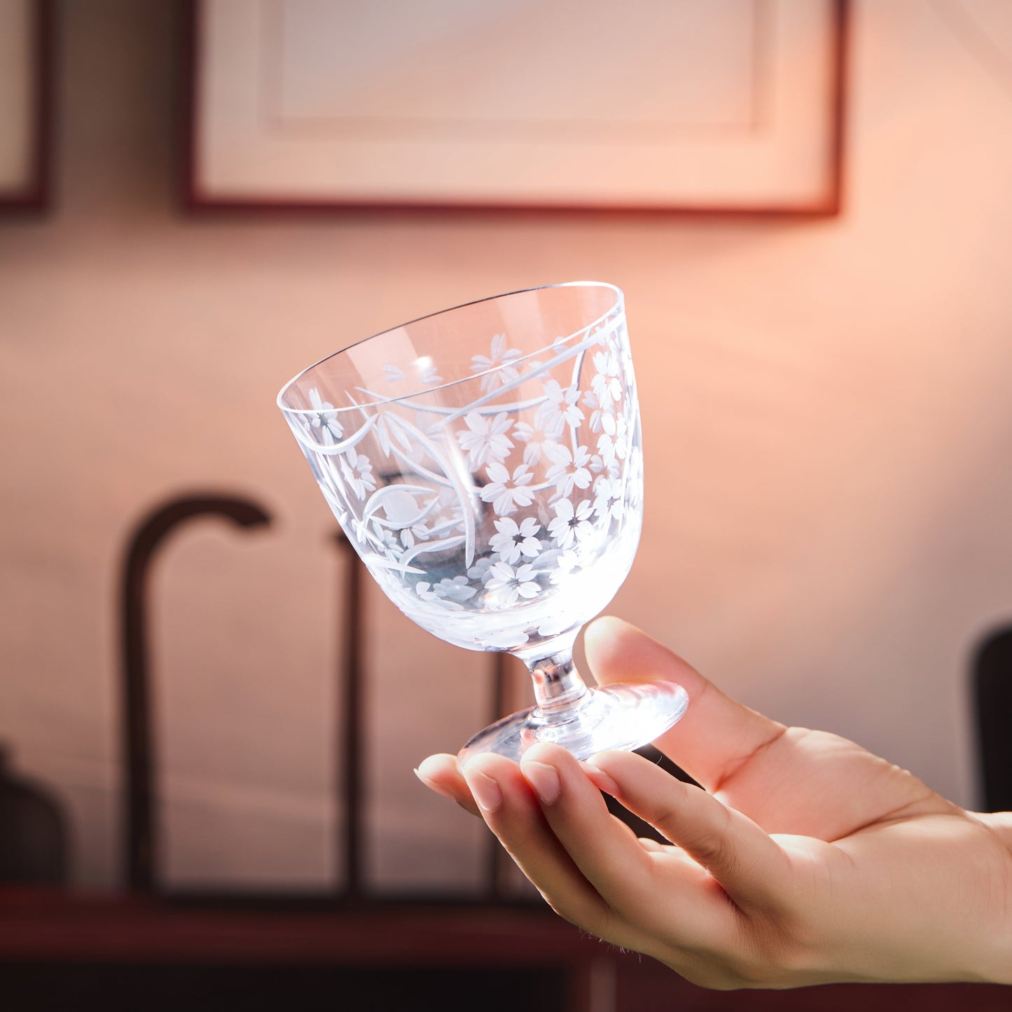 Edo Kiriko Handcrafted Sakura Nami Slim Goblet Glass Collection