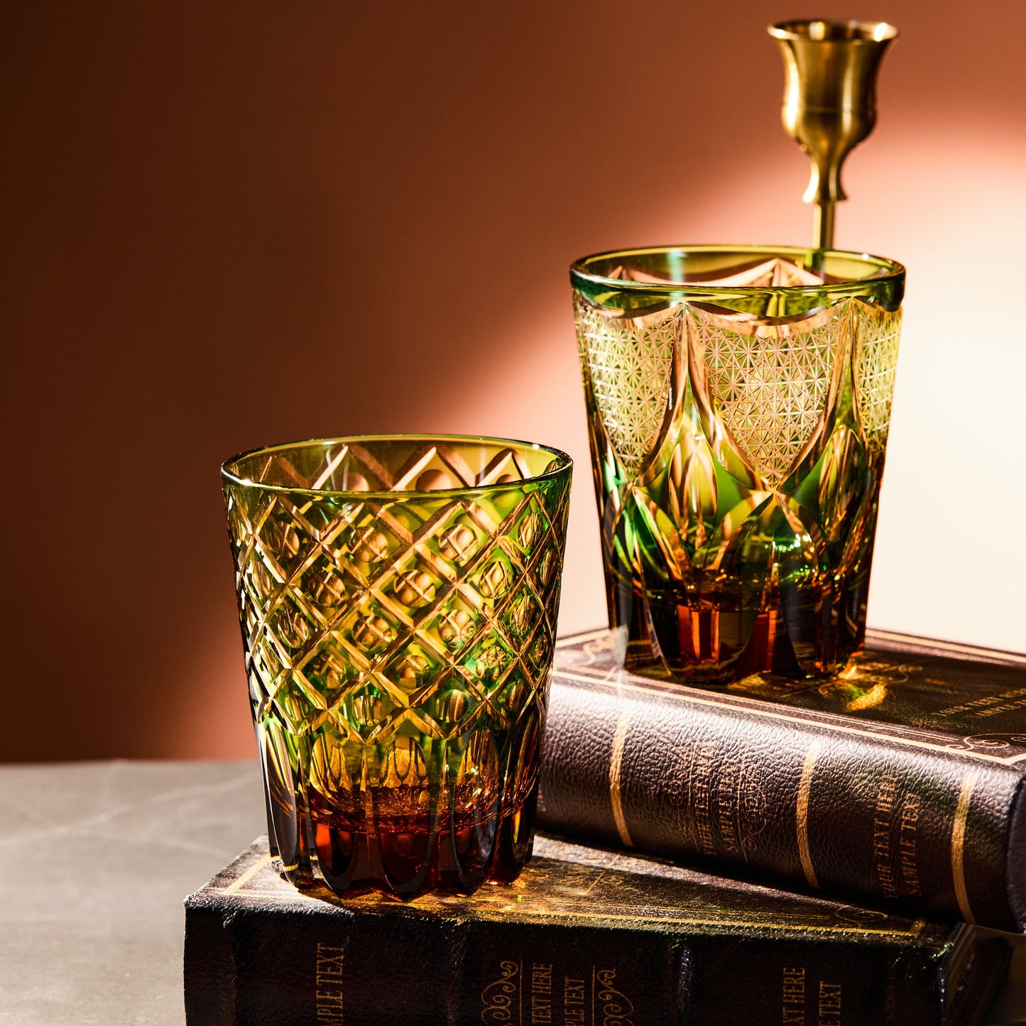 Edo Kiriko Handcrafted Ryokusho Yugure Whisky Glass Collection