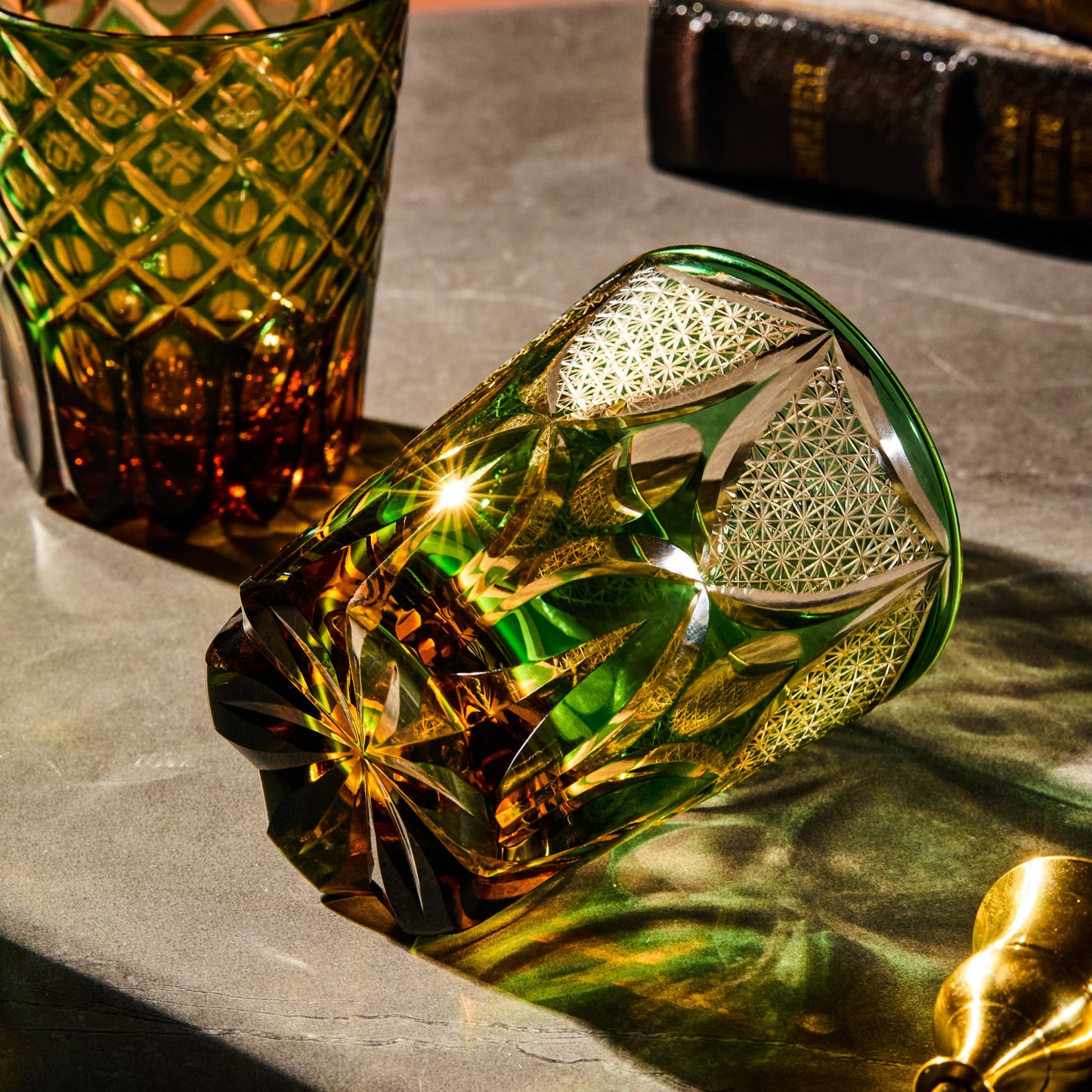 Edo Kiriko Handcrafted Ryokusho Yugure Whisky Glass Collection