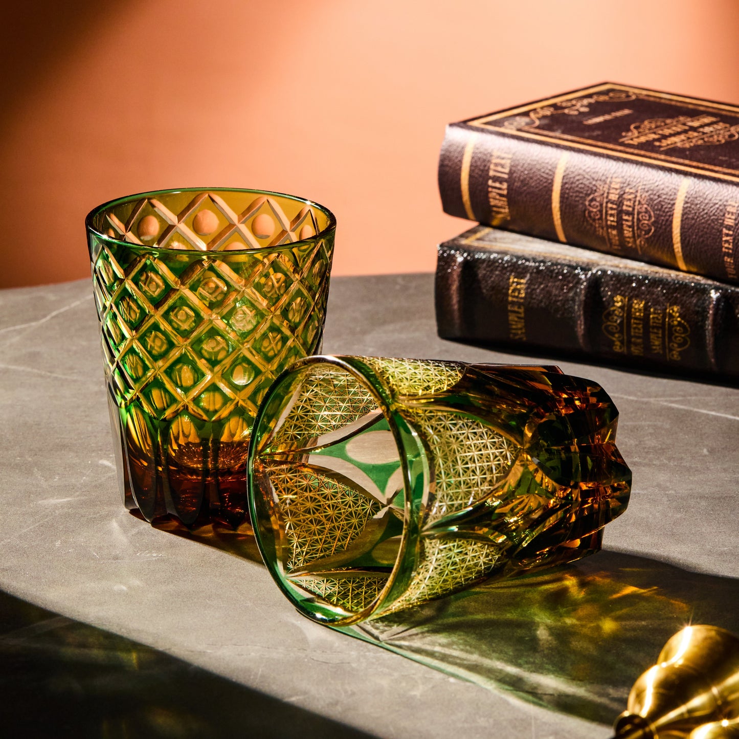 Edo Kiriko Handcrafted Ryokusho Yugure Whisky Glass Collection