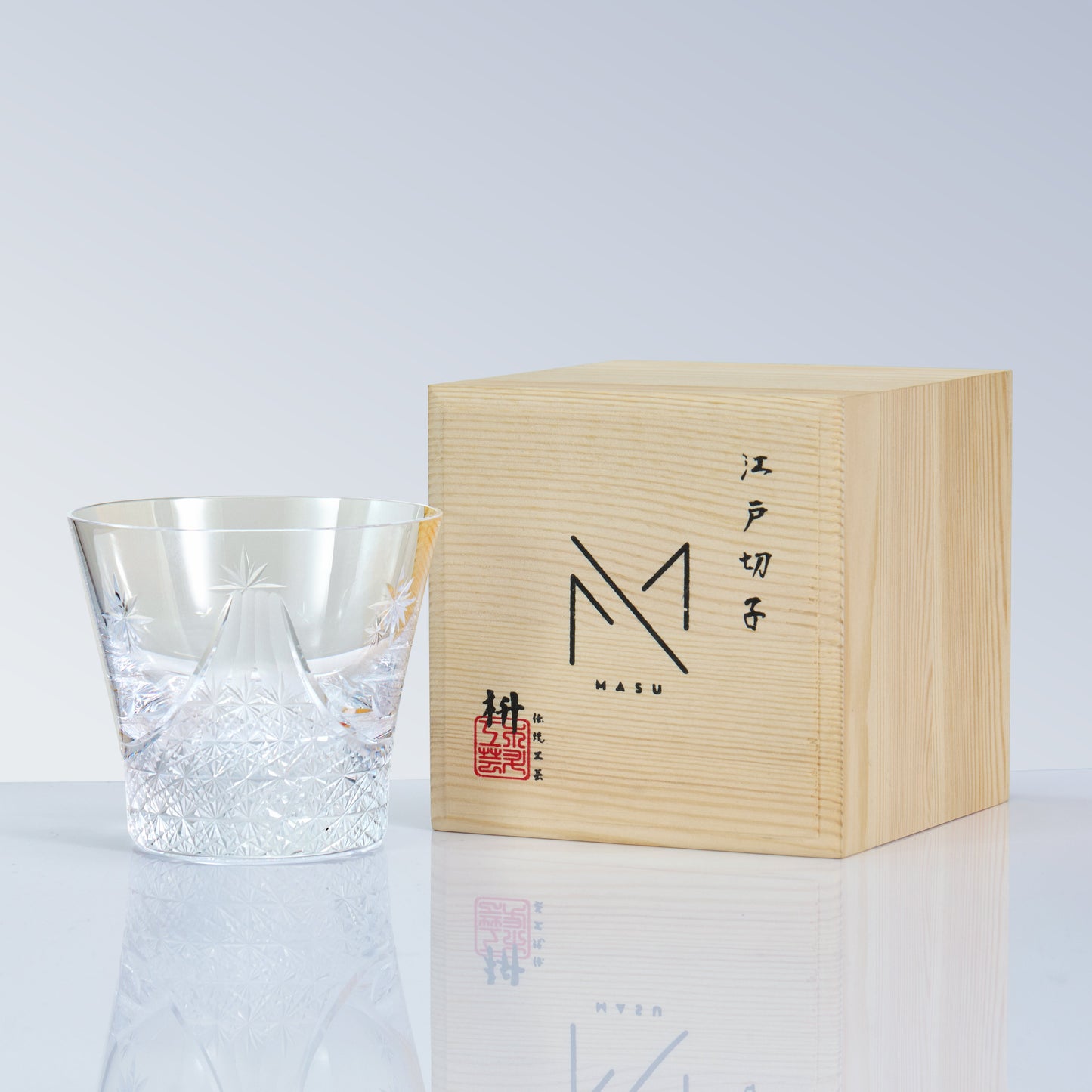 Edo Kiriko Handcrafted Fuji no Mine Whisky Glass With Wooden Box