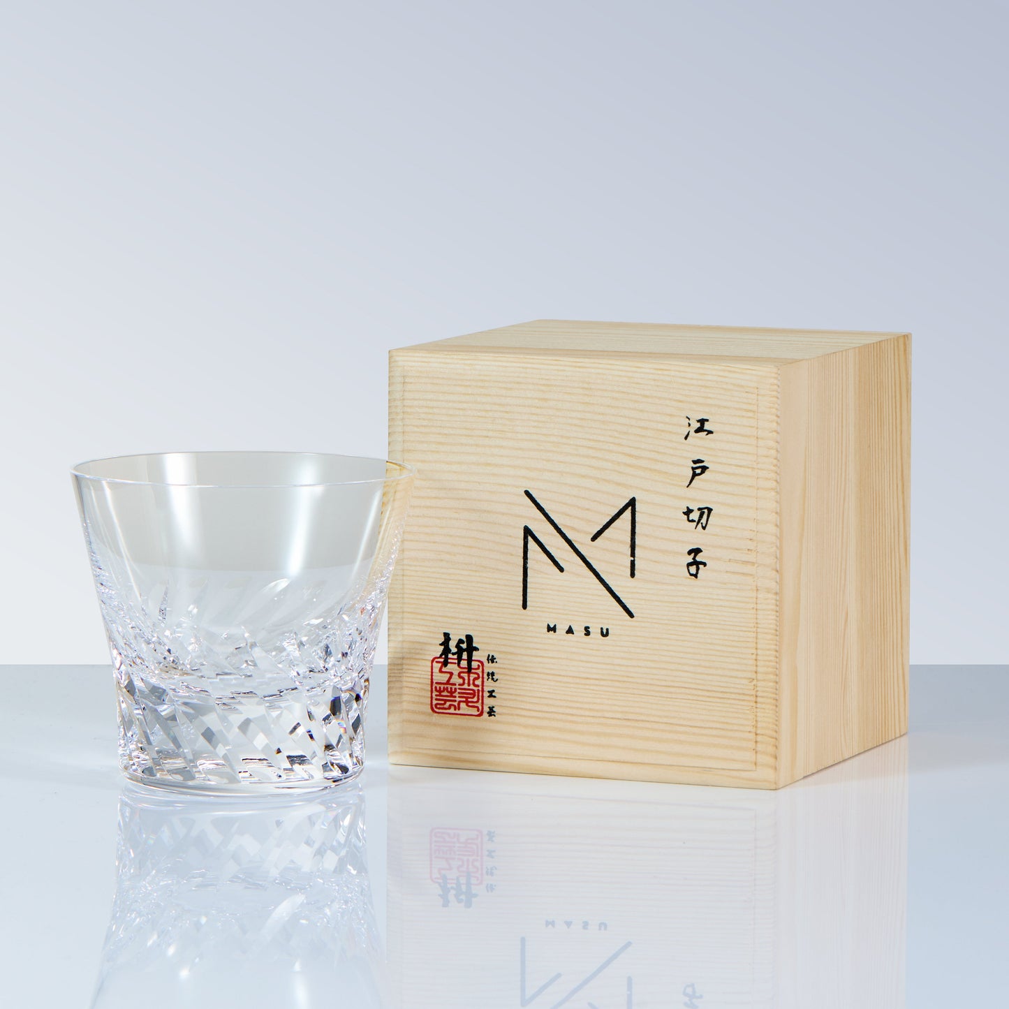Edo Kiriko Handcrafted Tenshi no Tsubasa Whisky Glass With Wooden Box