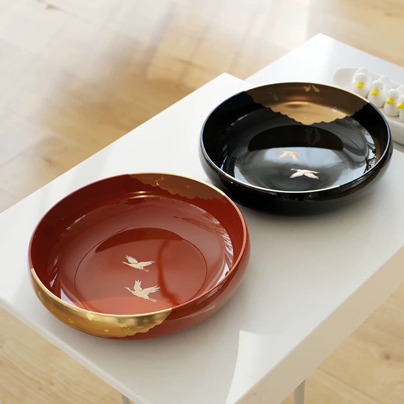 Yamanaka Shikki Circular Cranes Lacquer Resin Bowl