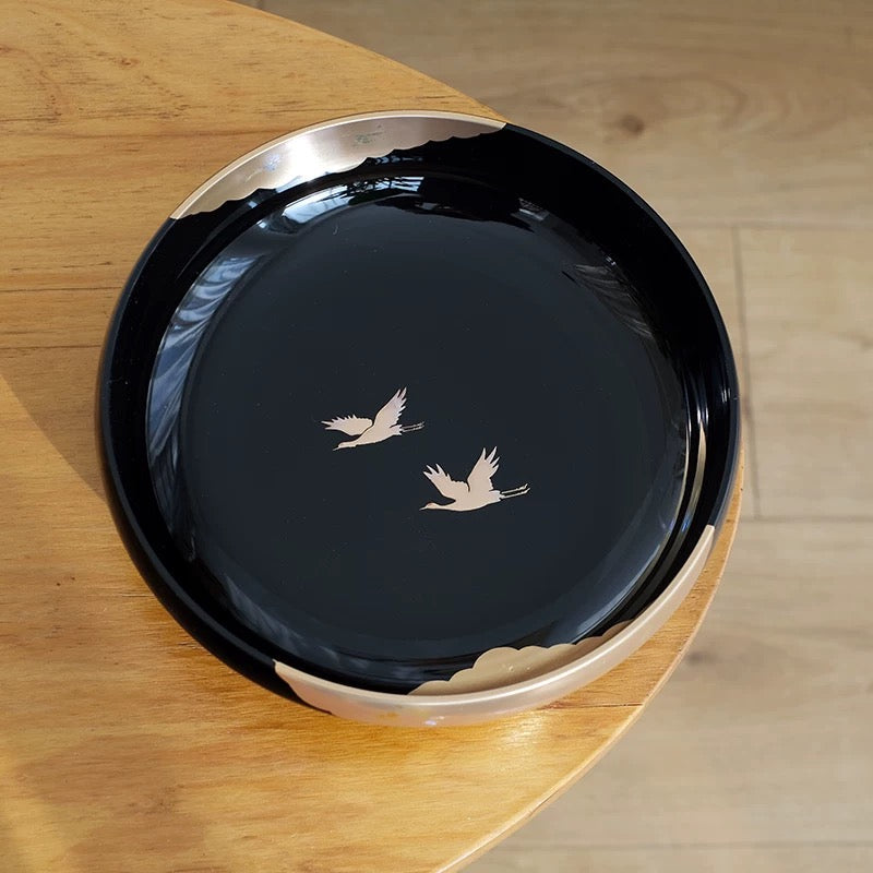 Yamanaka Shikki Circular Cranes Lacquer Resin Bowl