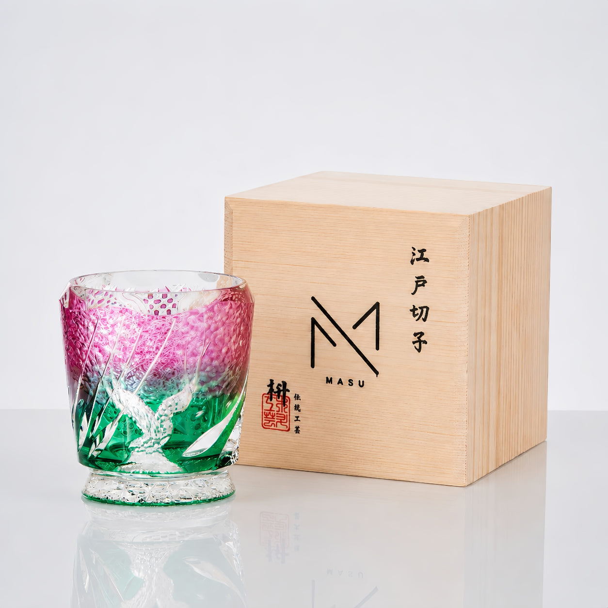 Edo Kiriko Handcrafted Sakura Nami Whisky Glass With Wooden Box