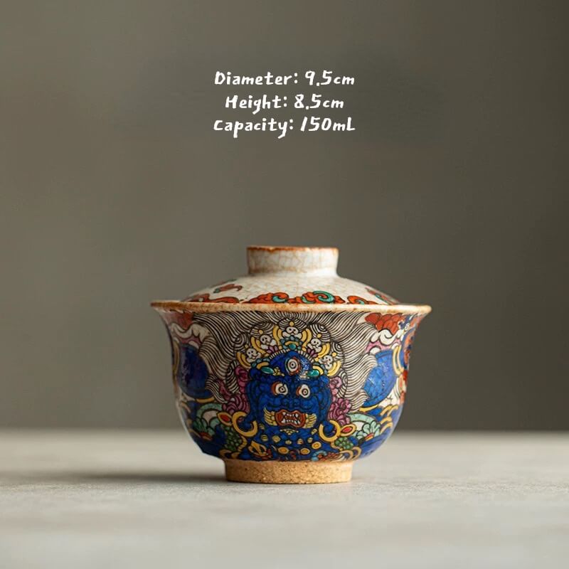 Hand-Painted Mahakala Tea Cup - Wabi-Sabi Style Ceramic Chawan