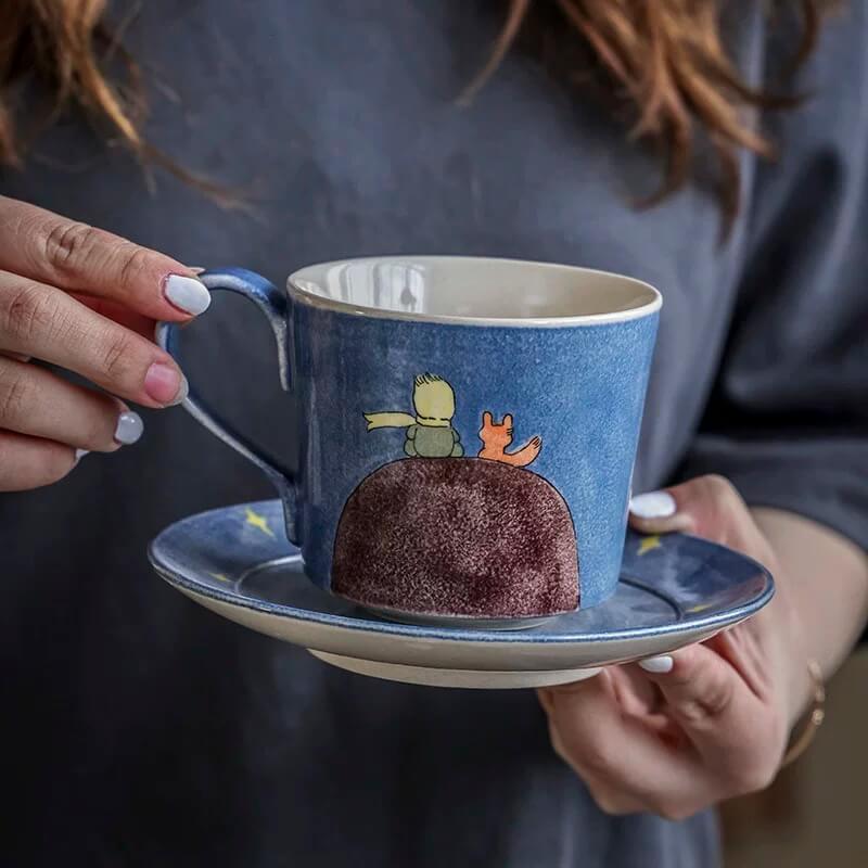 Hand-Painted Little Prince Coffee Set - Ceramic Mug & Saucer. Unique Couple's Gift for Birthday/Wedding