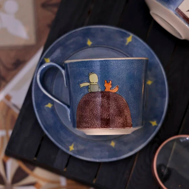 Hand-Painted Little Prince Coffee Set - Ceramic Mug & Saucer. Unique Couple's Gift for Birthday/Wedding