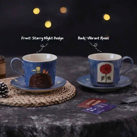 Hand-Painted Little Prince Coffee Set - Ceramic Mug & Saucer. Unique Couple's Gift for Birthday/Wedding