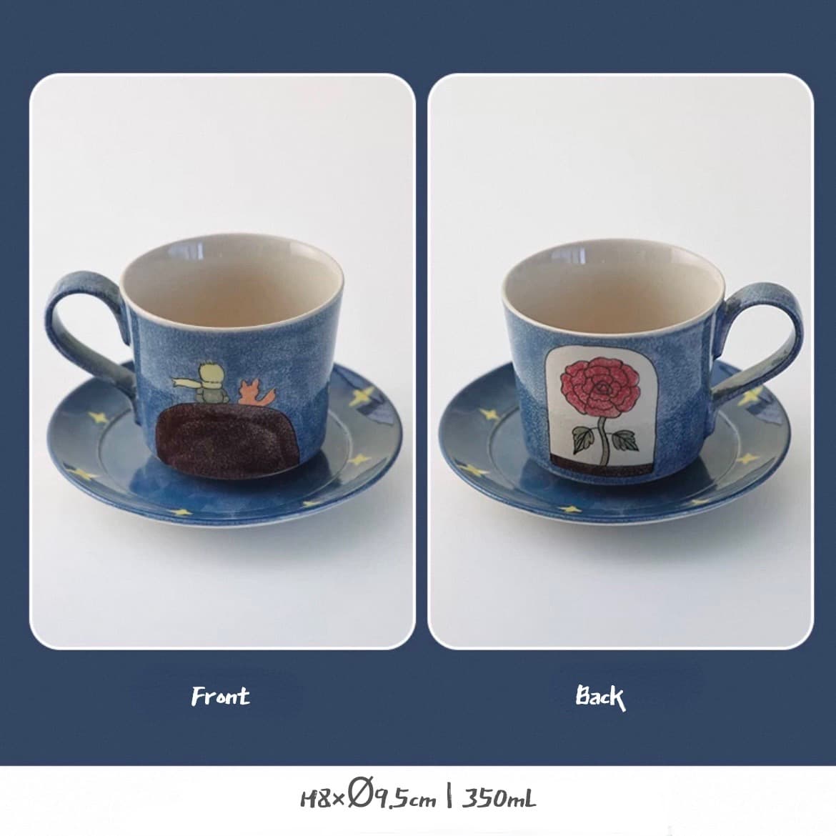 Hand-Painted Little Prince Coffee Set - Ceramic Mug & Saucer. Unique Couple's Gift for Birthday/Wedding