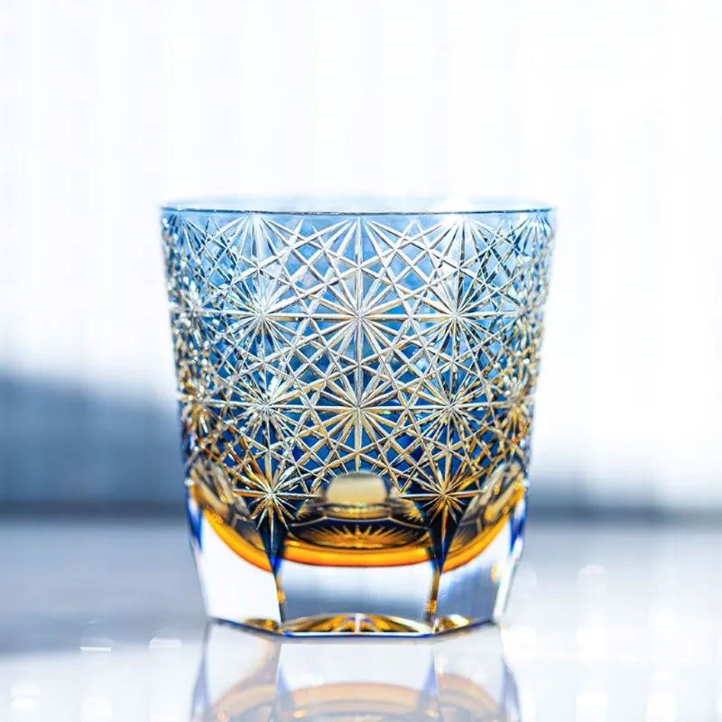 Edo Kiriko Blue Starburst Hand-Cut Whisky Glass