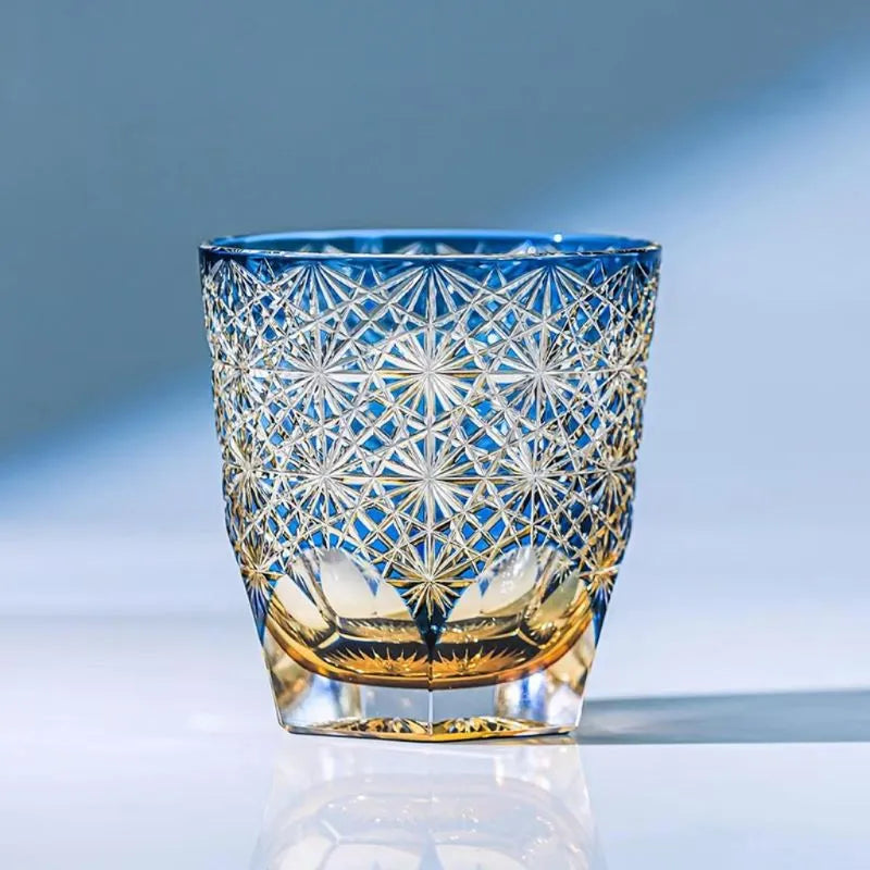 Edo Kiriko Blue Starburst Hand-Cut Whisky Glass