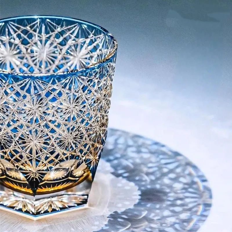 Edo Kiriko Blue Starburst Hand-Cut Whisky Glass