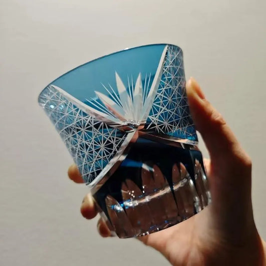 Edo Kiriko Red Chrysanthemum Hand-Cut Whisky Glass
