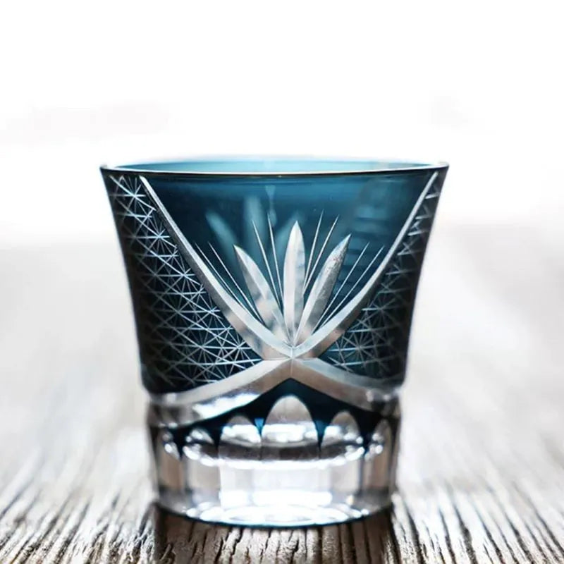Edo Kiriko Red Chrysanthemum Hand-Cut Whisky Glass