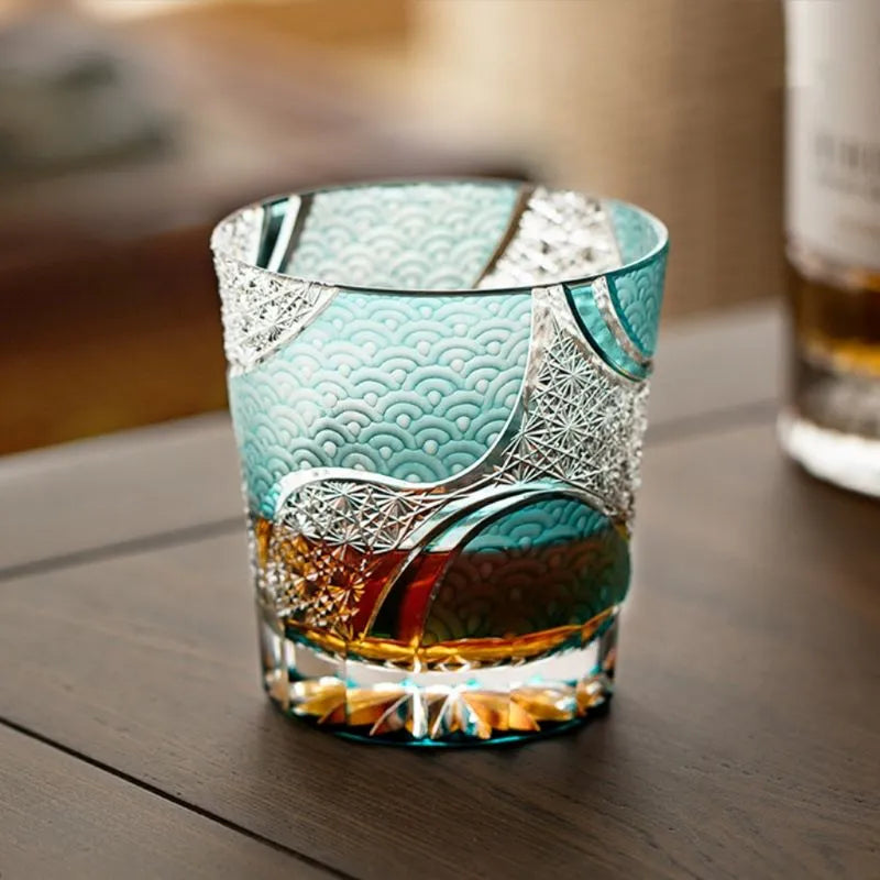 Edo Kiriko Ink Blue Cloud Hand-Cut Whisky Glass