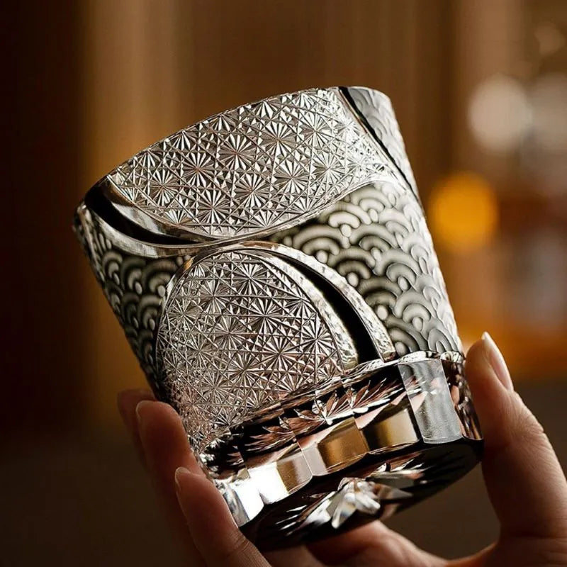 Edo Kiriko Ink Blue Cloud Hand-Cut Whisky Glass