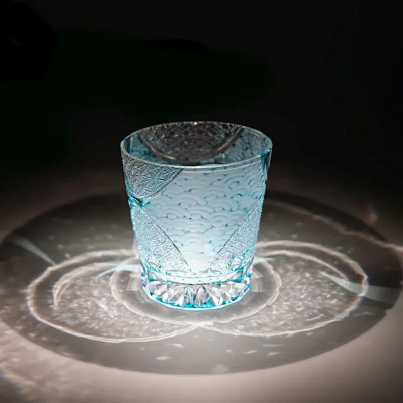 Edo Kiriko Ink Blue Cloud Hand-Cut Whisky Glass