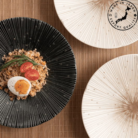 Handcrafted Japanese Mino Ware Ceramic Wrinkled Plates