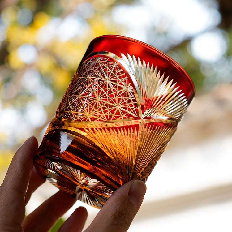 Edo Kiriko Crane Feather Hand-Cut Whisky Glass