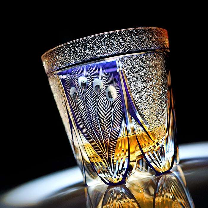 Edo Kiriko Violet Peacock Hand-Cut Whisky Glass