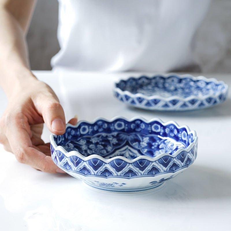 Japanese Handcrafted Ceramic Blue and White Decorated Plates/Bowls