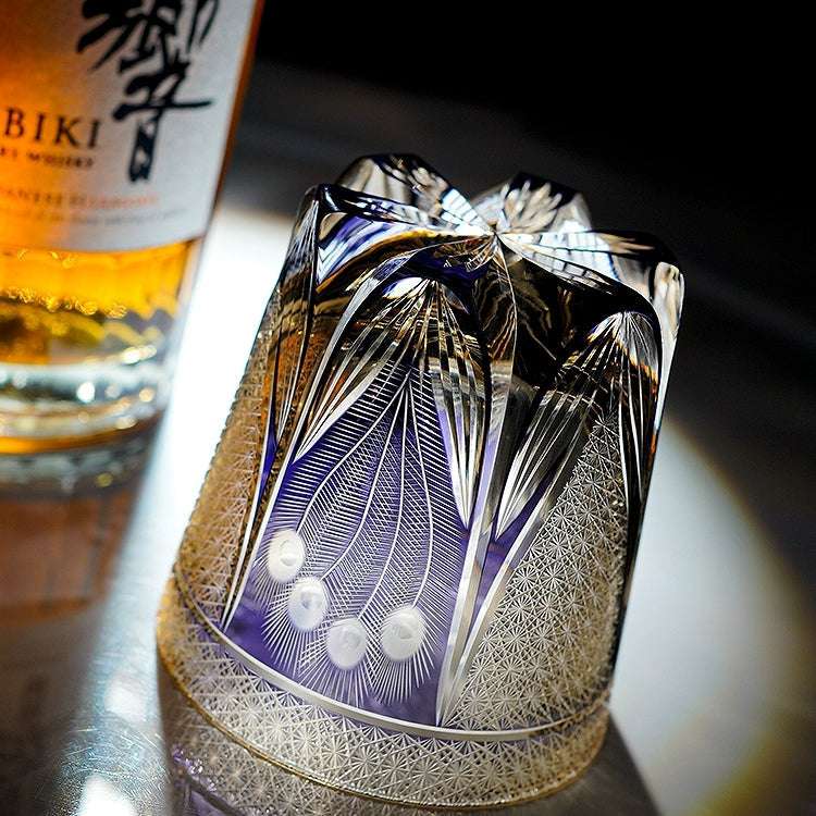 Edo Kiriko Violet Peacock Hand-Cut Whisky Glass