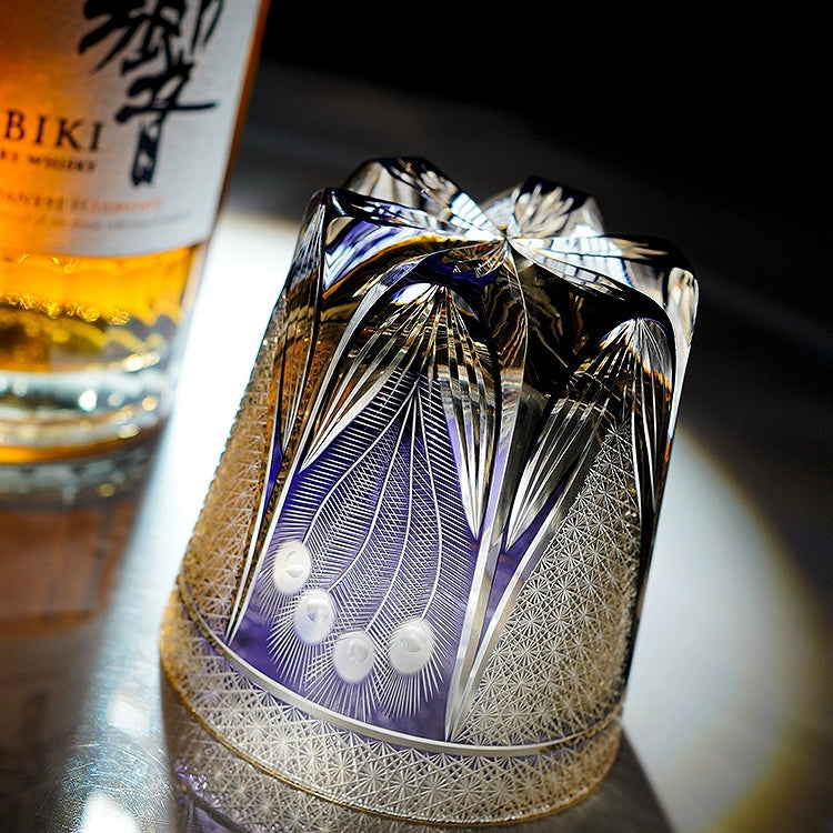 Personalized Edo Kiriko Handcrafted Violet Peacock Whisky Glass – A Royal Bloom in Crystal