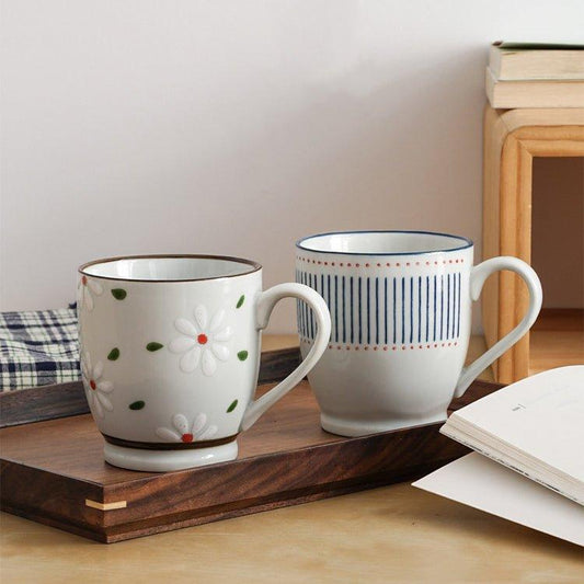 Japanese Nature Themed Ceramic Glazed Hand-Painted Tea Cups