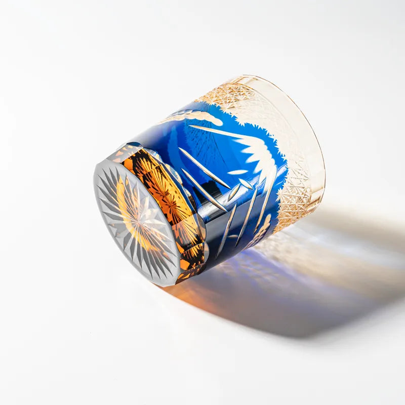 Edo Kiriko Mount Fuji Blue Hand-Cut Whisky Glass