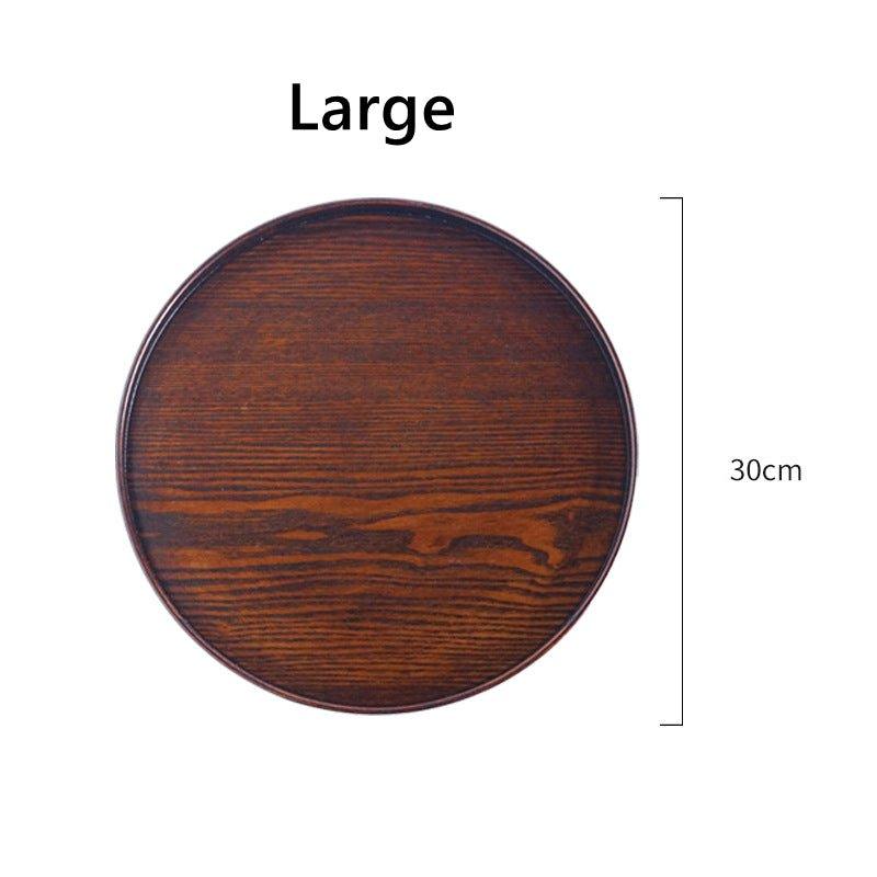 Japanese Brown Wooden Round Tray. Multi-purpose Serving Platter