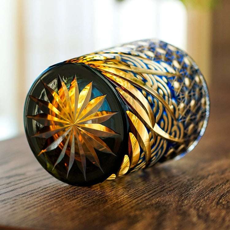 Edo Kiriko Blue Amber Hand-Cut Whisky Glass