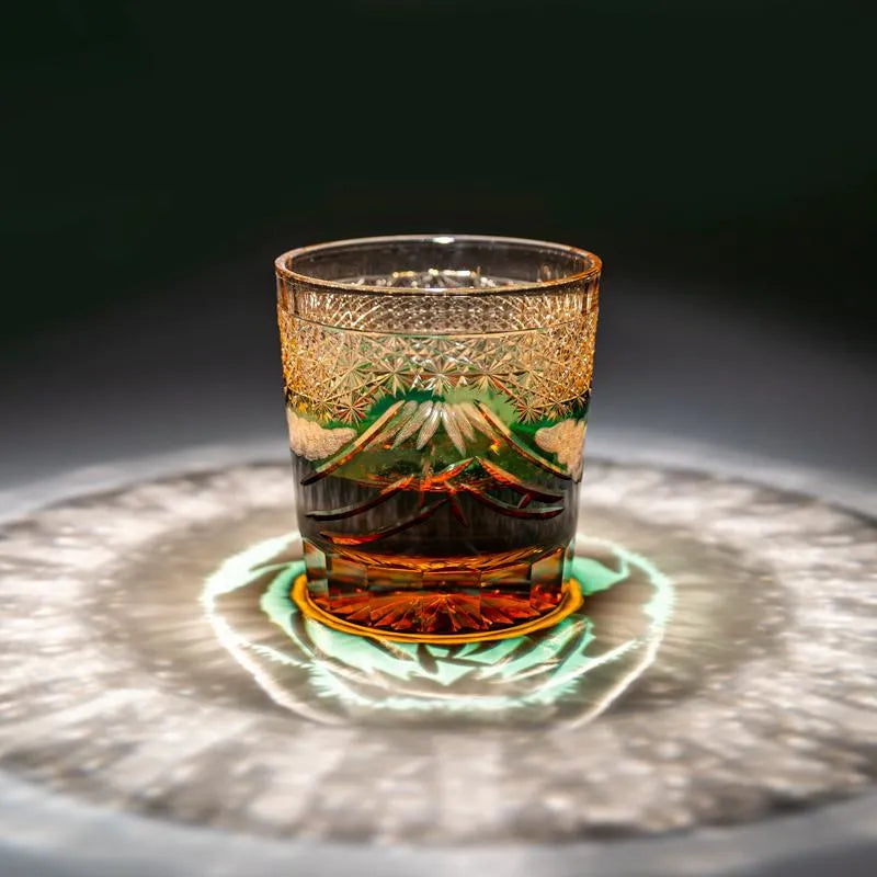 Edo Kiriko Mount Fuji Green Hand-Cut Whisky Glass