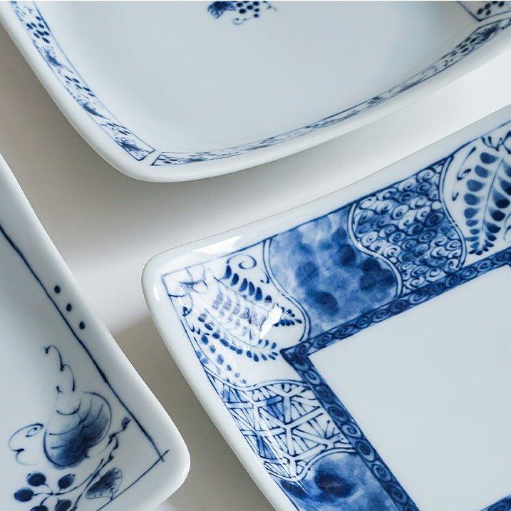 Mino Ware Sometsuke Japanese Retro Square Plate