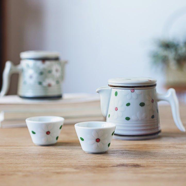 Japanese Ceramic Flower Tea Pot Sets With Carrying Case