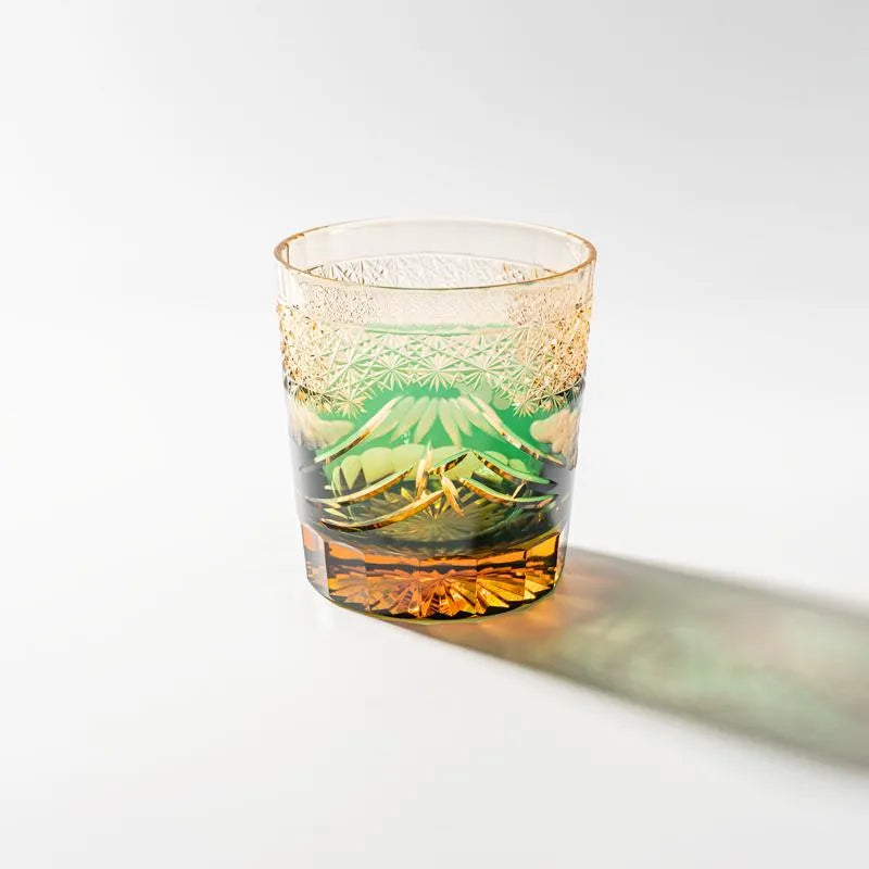 Edo Kiriko Mount Fuji Green Hand-Cut Whisky Glass