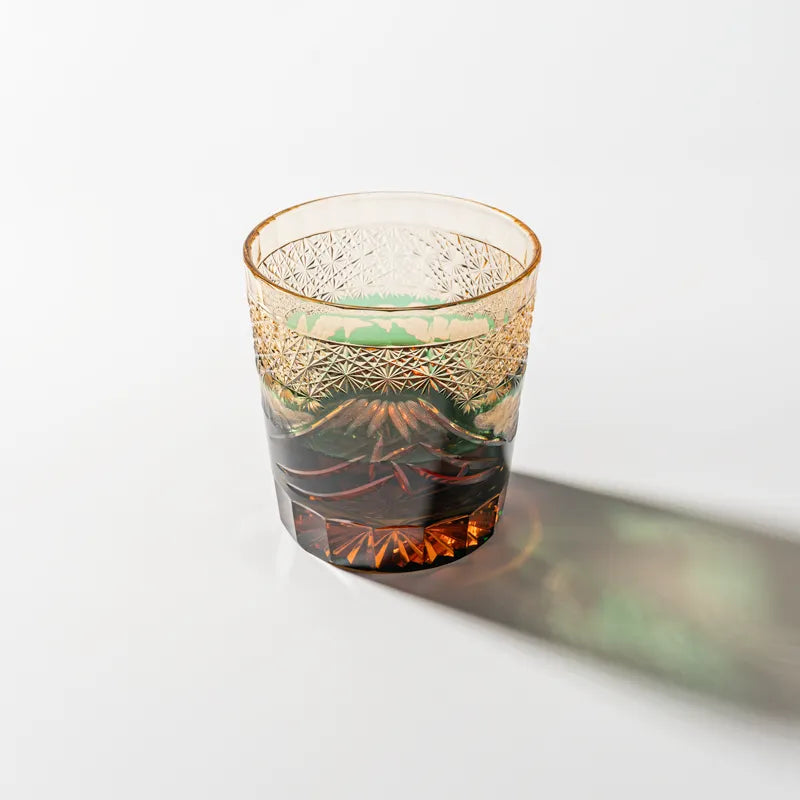 Edo Kiriko Mount Fuji Green Hand-Cut Whisky Glass