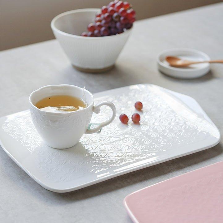 Japanese Rectangular Ceramic Floral Pattern Platters