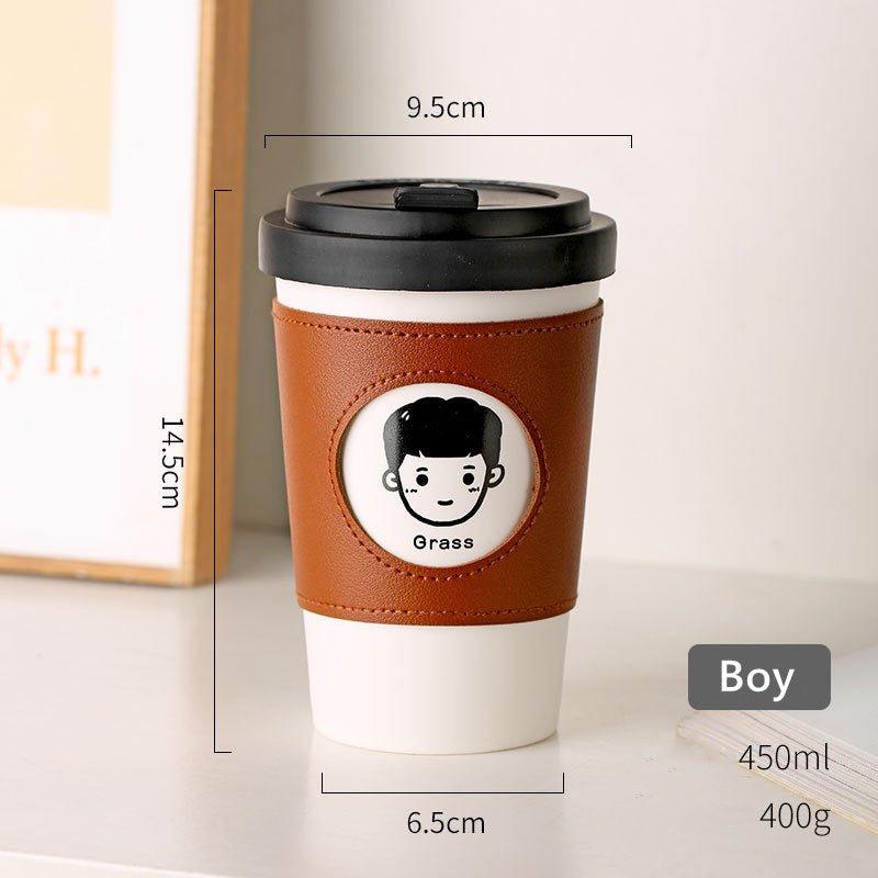 Ceramic Reusable Coffee Cup With Leather Sleeve