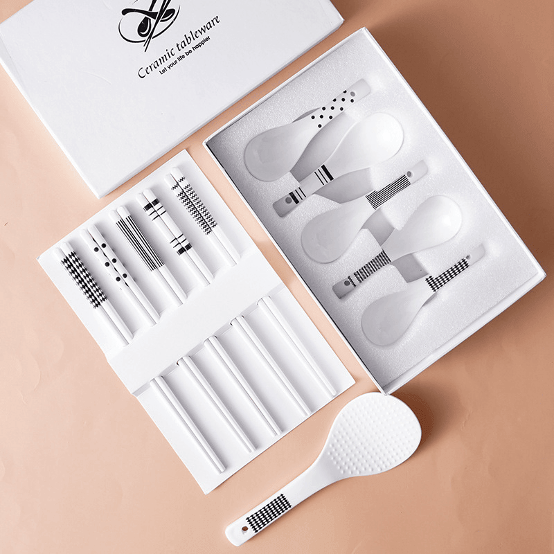 Oriental Ceramic Utensil Set With Shamoji (Rice Paddle)