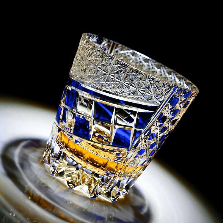 Edo Kiriko Sapphire Motif Hand-Cut Whisky Glass